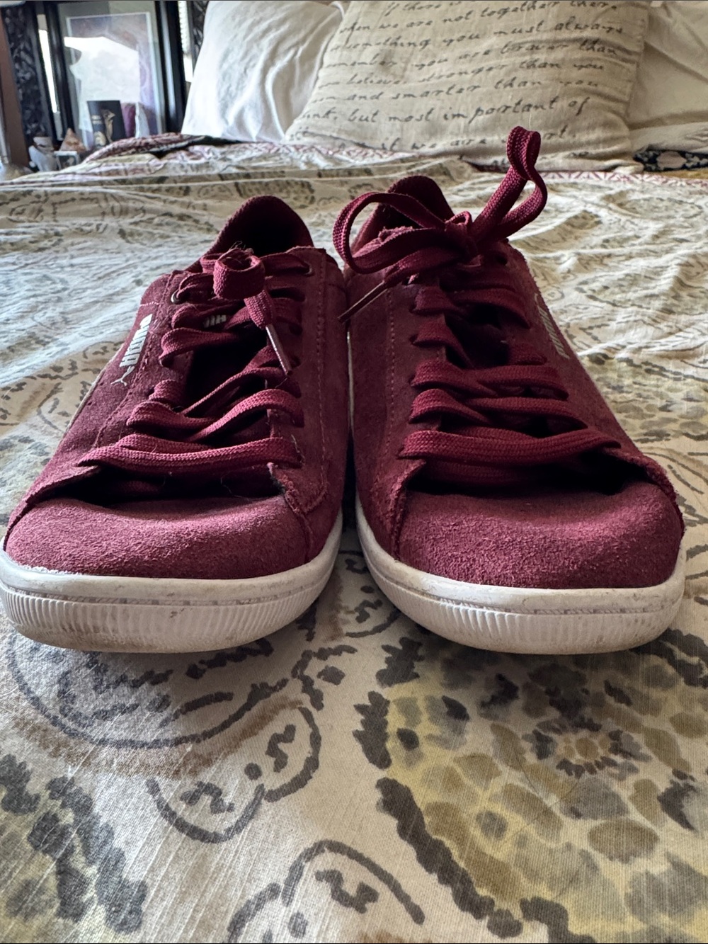 Puma Women's Low-Top Suede Sneakers in Burgundy with White Stripe - Picture 6 of 12